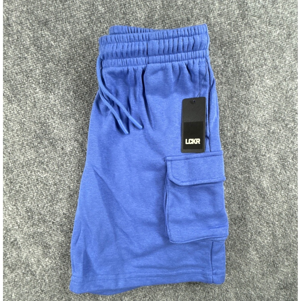 LCKR Boys Large 14-16 Blue GSB Fleece French Terry Drawstring Cargo Shorts NWT